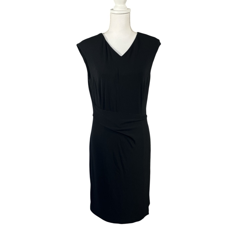 Lafayette 148 New York Black Stretch V-Neck Sleeveless Stretch Midi Dress Medium